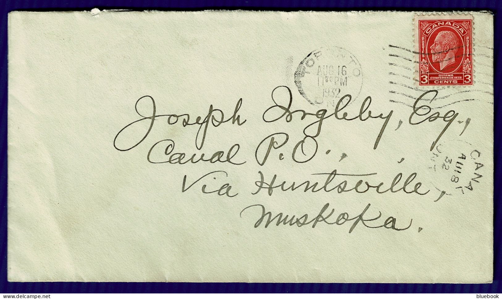 Ref 1650 - 1932 Canada Cover 3c Rate Toronto To Canal Post Office Via Huntsville Muskoka - Cartas & Documentos