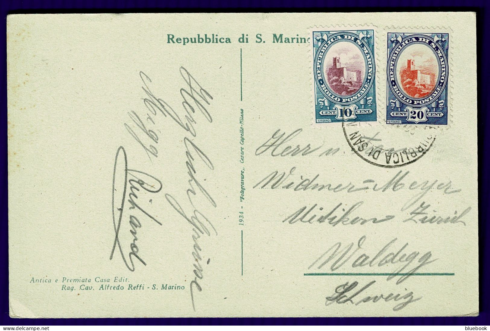 Ref 1650 - Early Postcard - San Marino Italy 30c Rate To Switzerland - Brieven En Documenten