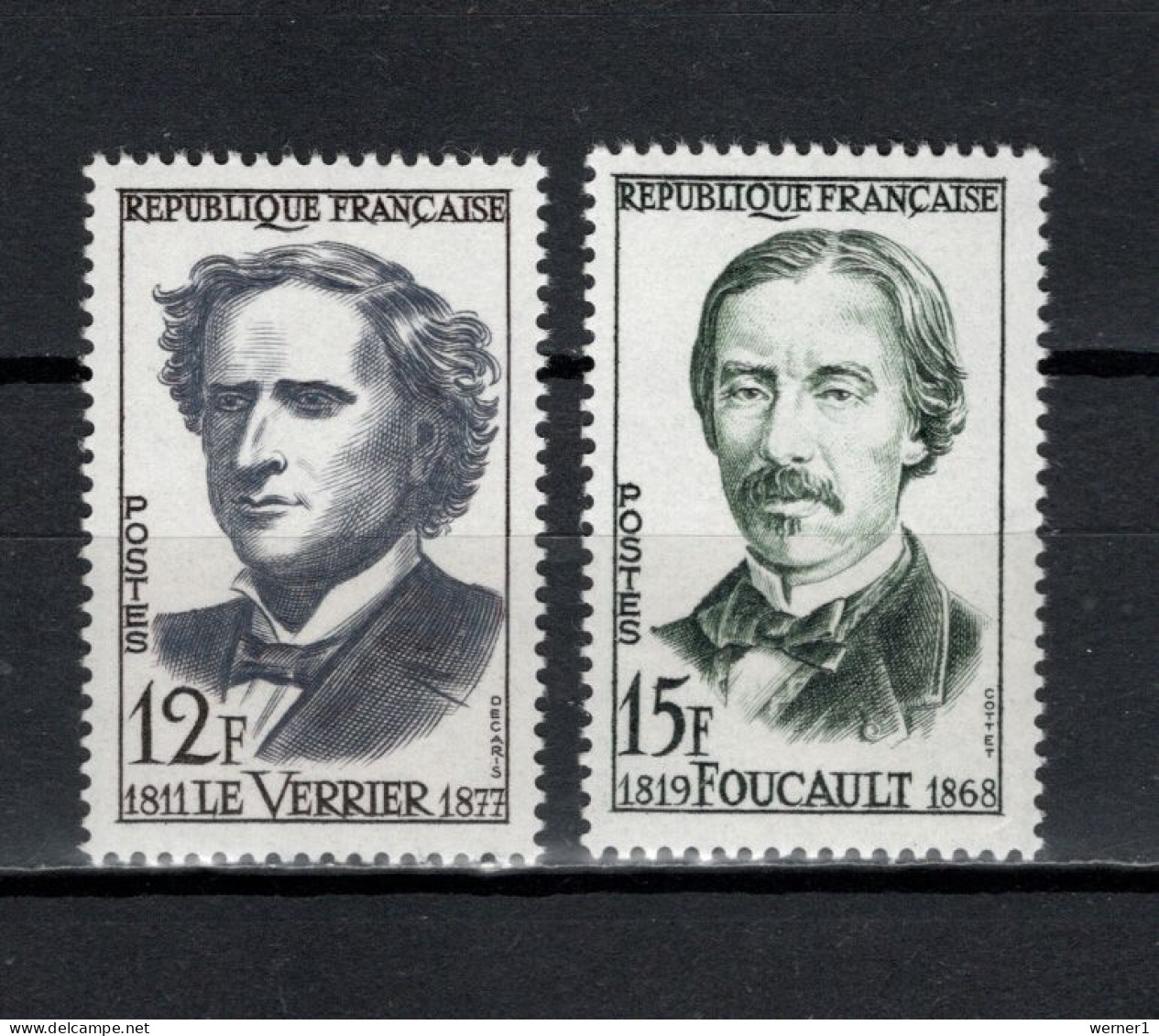France 1958 Space, Le Verrier, Foucault 2 Stamps MNH - Europe