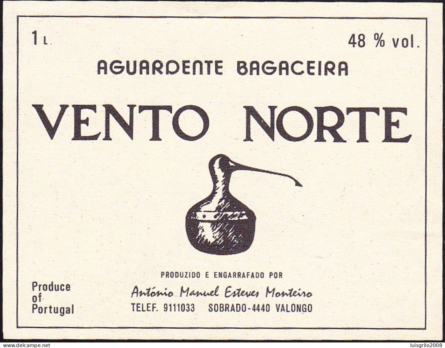 Brandy Label, Portugal - Aguardente Bagaceira VENTO NORTE -|- Sobrado, Valongo - Alcoli E Liquori