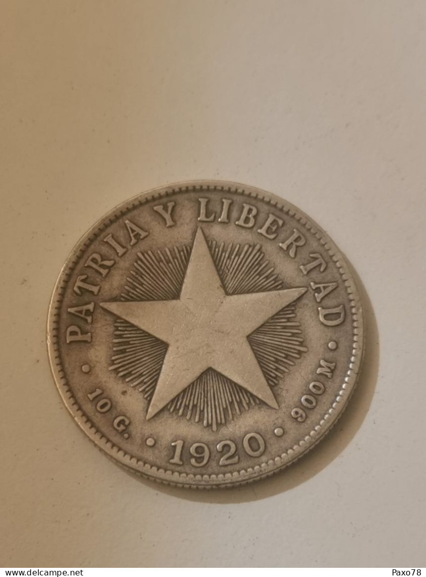 Cuba, 40 Centavos 1920. Bonne état. Argent - Cuba