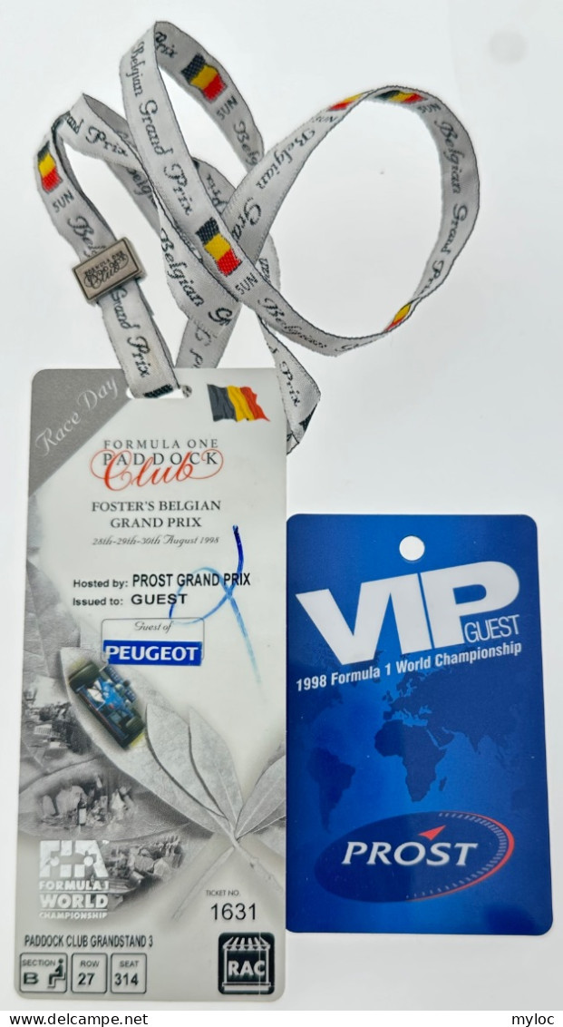 Lot De 2 Badges Foster's Belgian Grand Prix Hosted By Prost Grand Prix. Peugeot. Formula One Paddock Club. - Autosport - F1