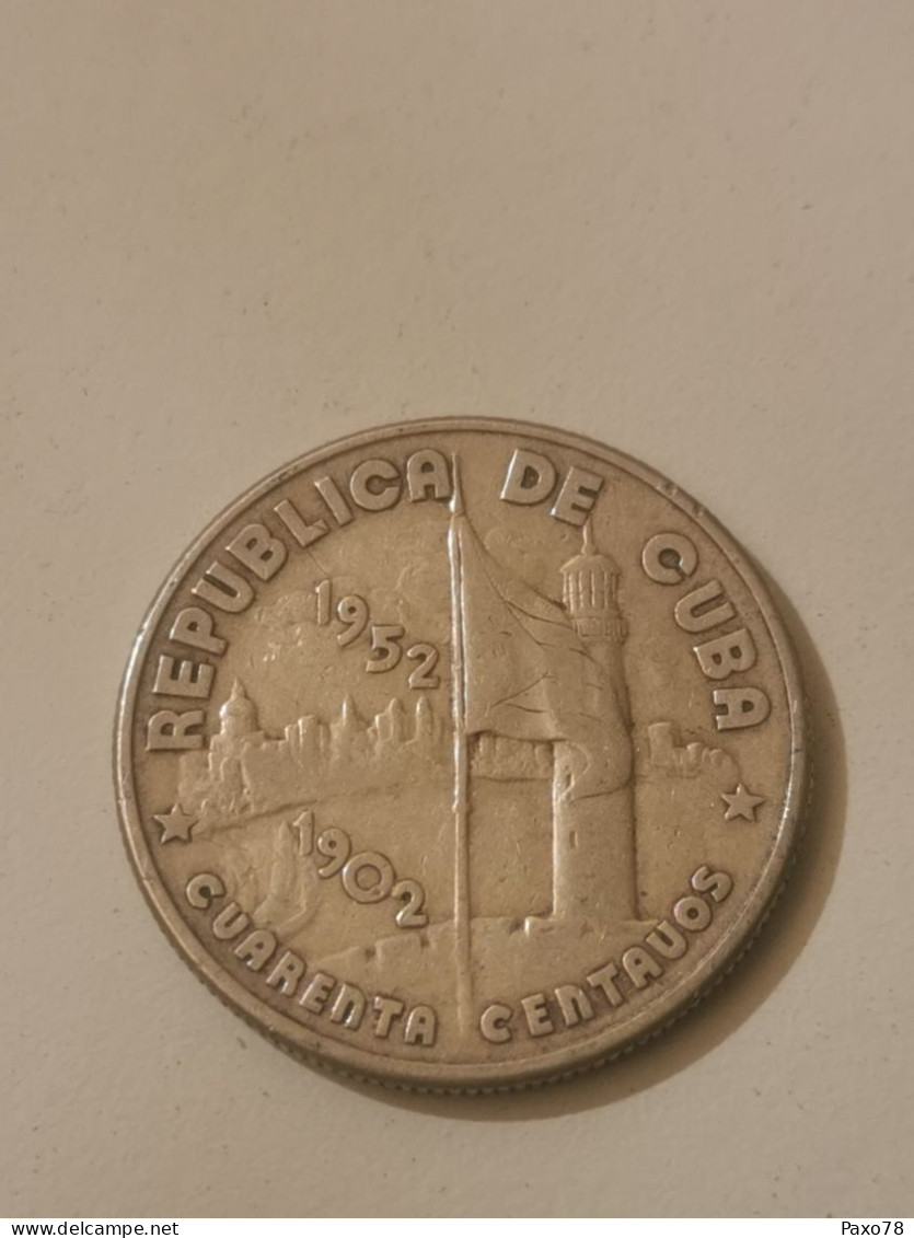 Cuba, 40 Centavos 50th. Anniversary Of The Republic 1952. Bonne état. Argent - Cuba
