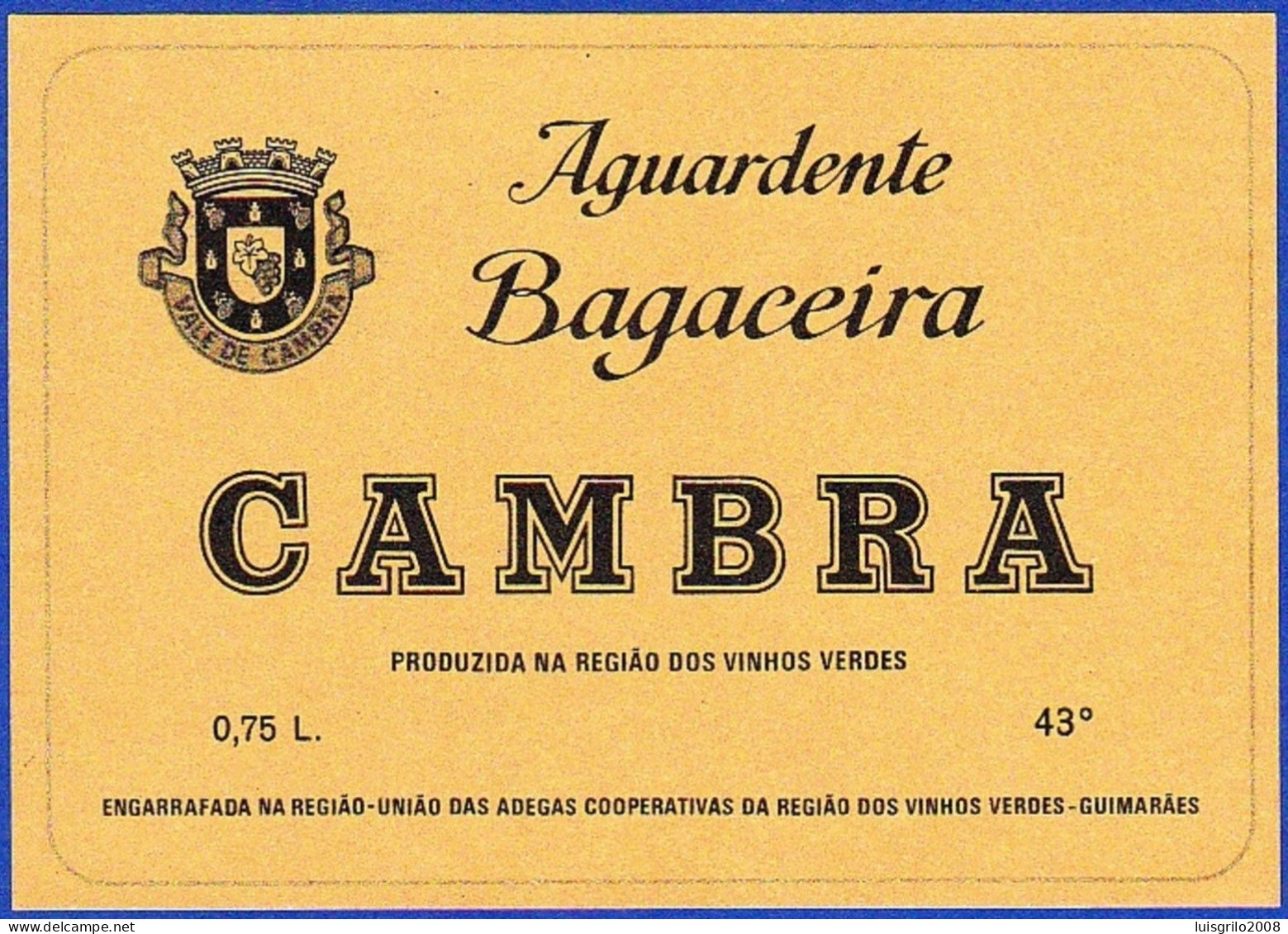 Brandy Label, Portugal - Aguardente Bagaceira CAMBRA -|- Região Dos Vinhos Verdes, Guimarães - Alcoli E Liquori