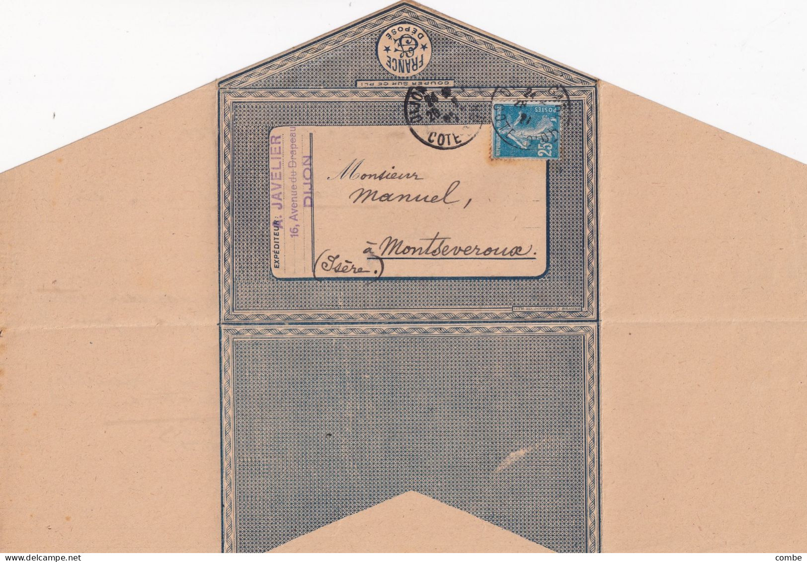 LETTRE. BELLE FORME. 28 FEV 21. DIJON.  POUR MONTSEVEROUX ISERE         /  2 - 1921-1960: Modern Tijdperk