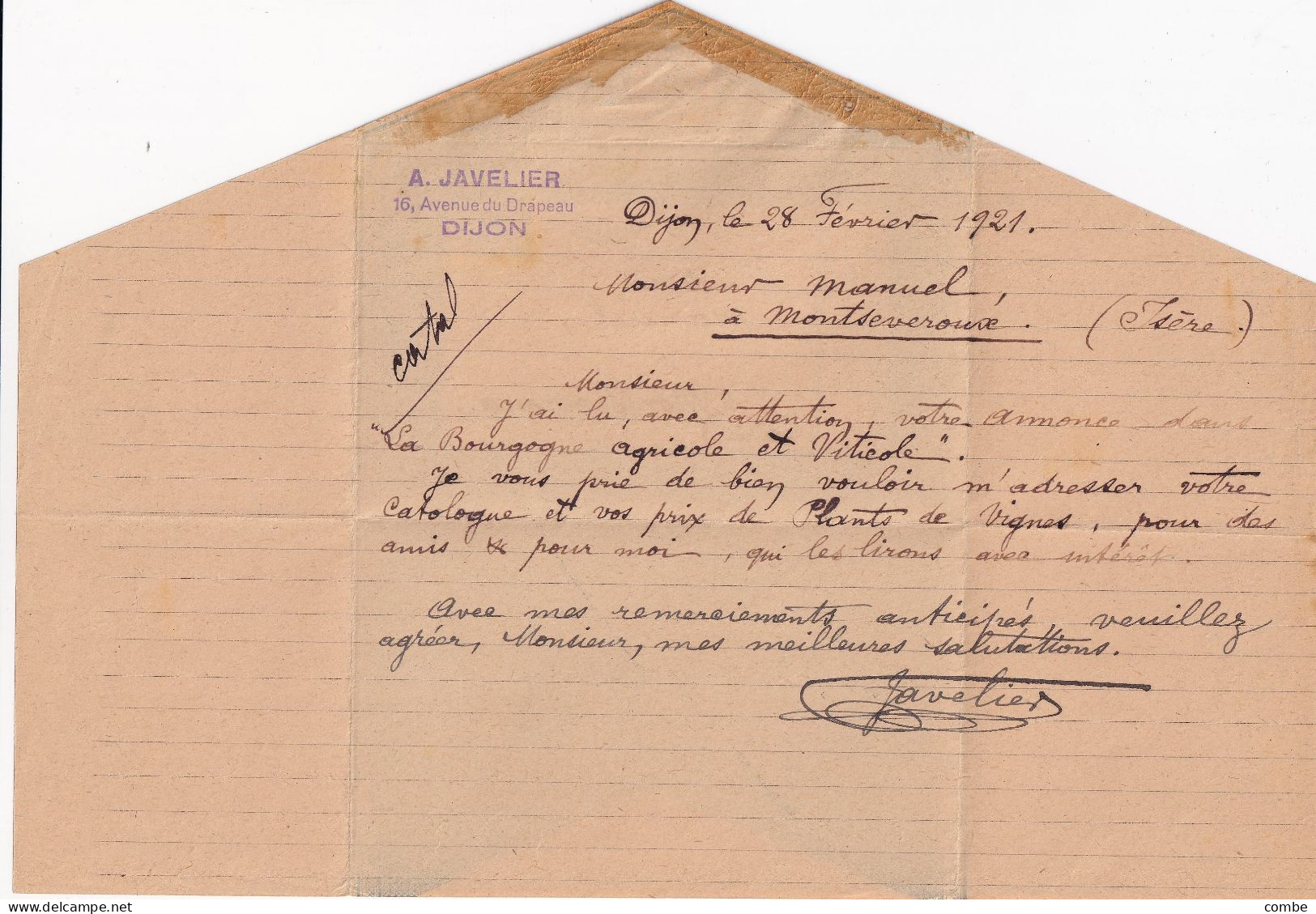 LETTRE. BELLE FORME. 28 FEV 21. DIJON.  POUR MONTSEVEROUX ISERE         /  2 - 1921-1960: Modern Tijdperk