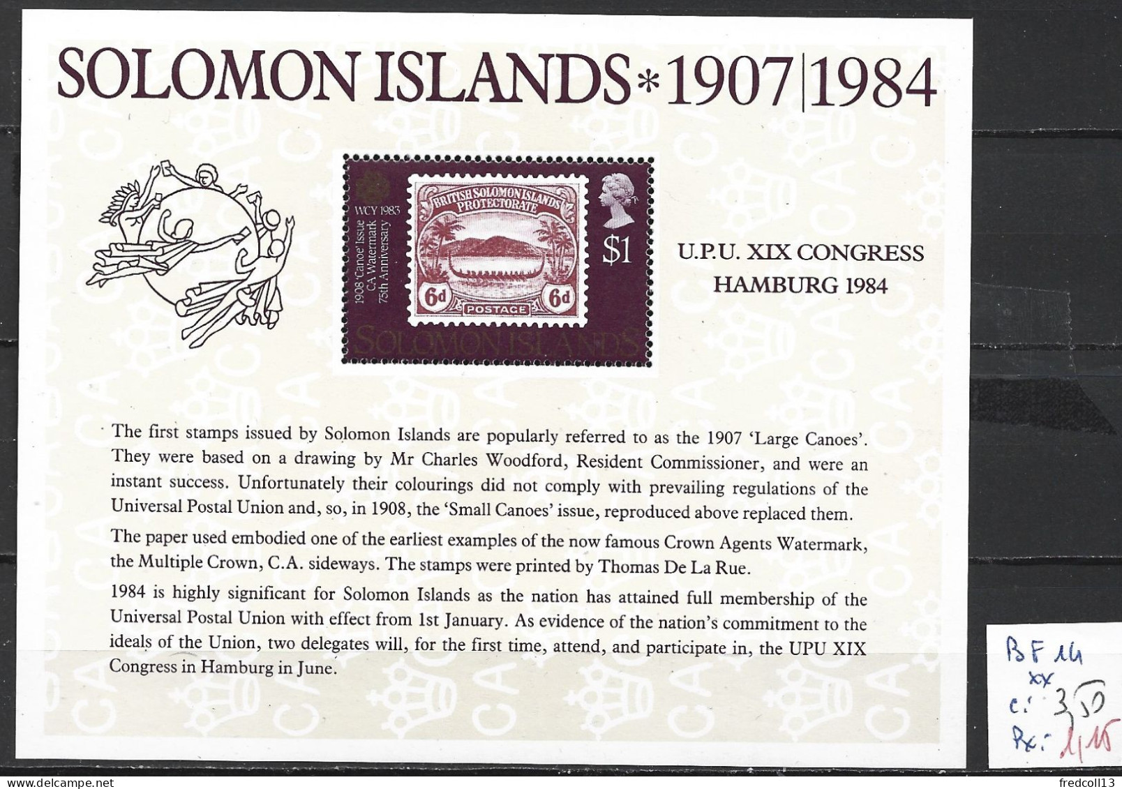 SALOMON BF 14 ** Côte 3.50 € - Salomoninseln (Salomonen 1978-...)