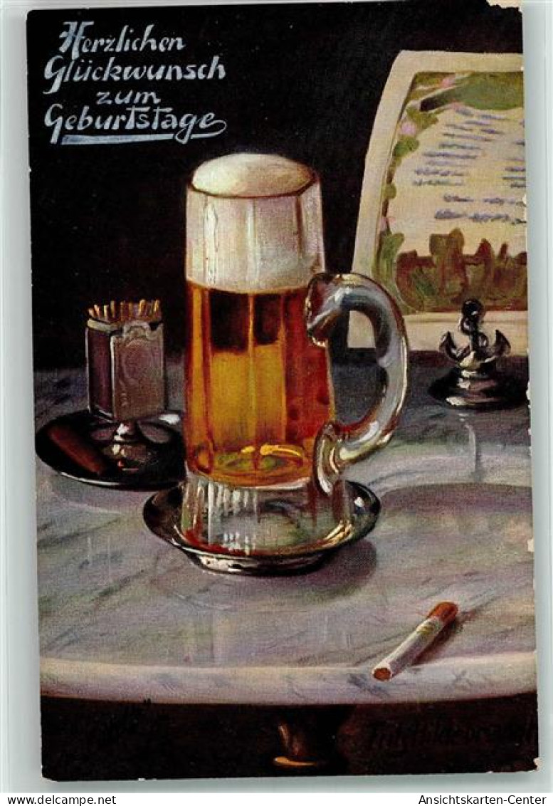 39412607 - Tuck Karte Serie Bierstilleben Nr. 431 Zigarette Bierglas Zuendhoelzer  Geburtstag - Other & Unclassified