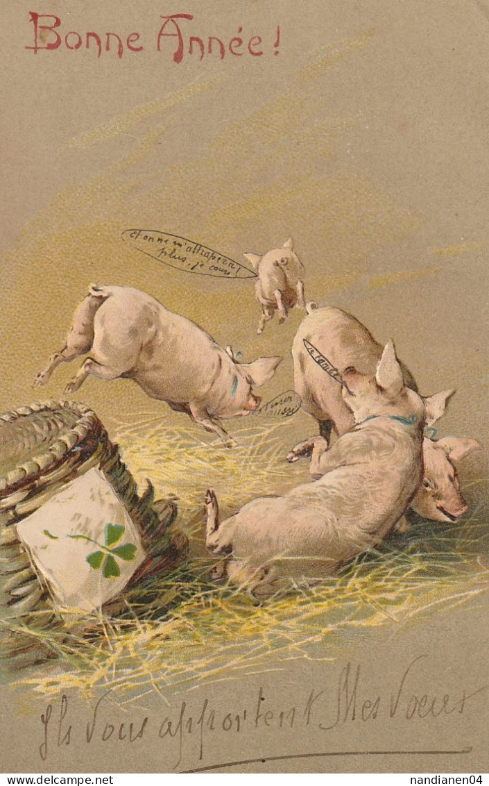 CPA - Cochon- Illustrateur - 2 Cartes Gaufrées - Schweine