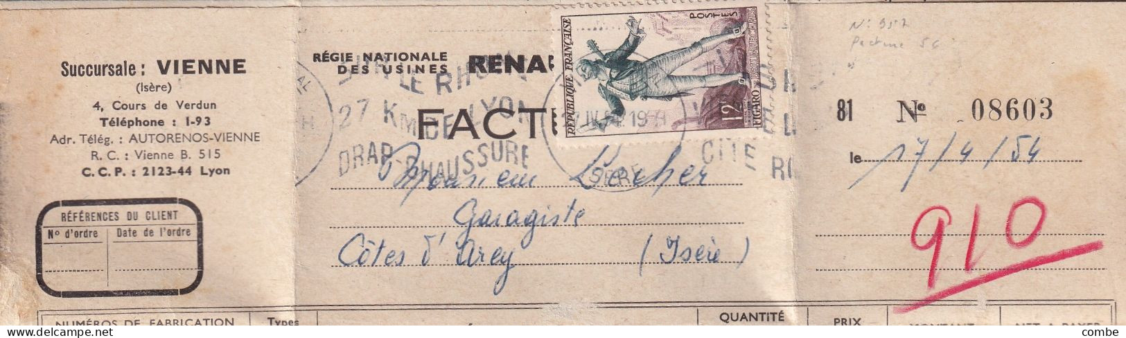 SEUL SUR LETTRE. N° 957. FIGARO. FACTURE         /  2 - 1921-1960: Modern Period