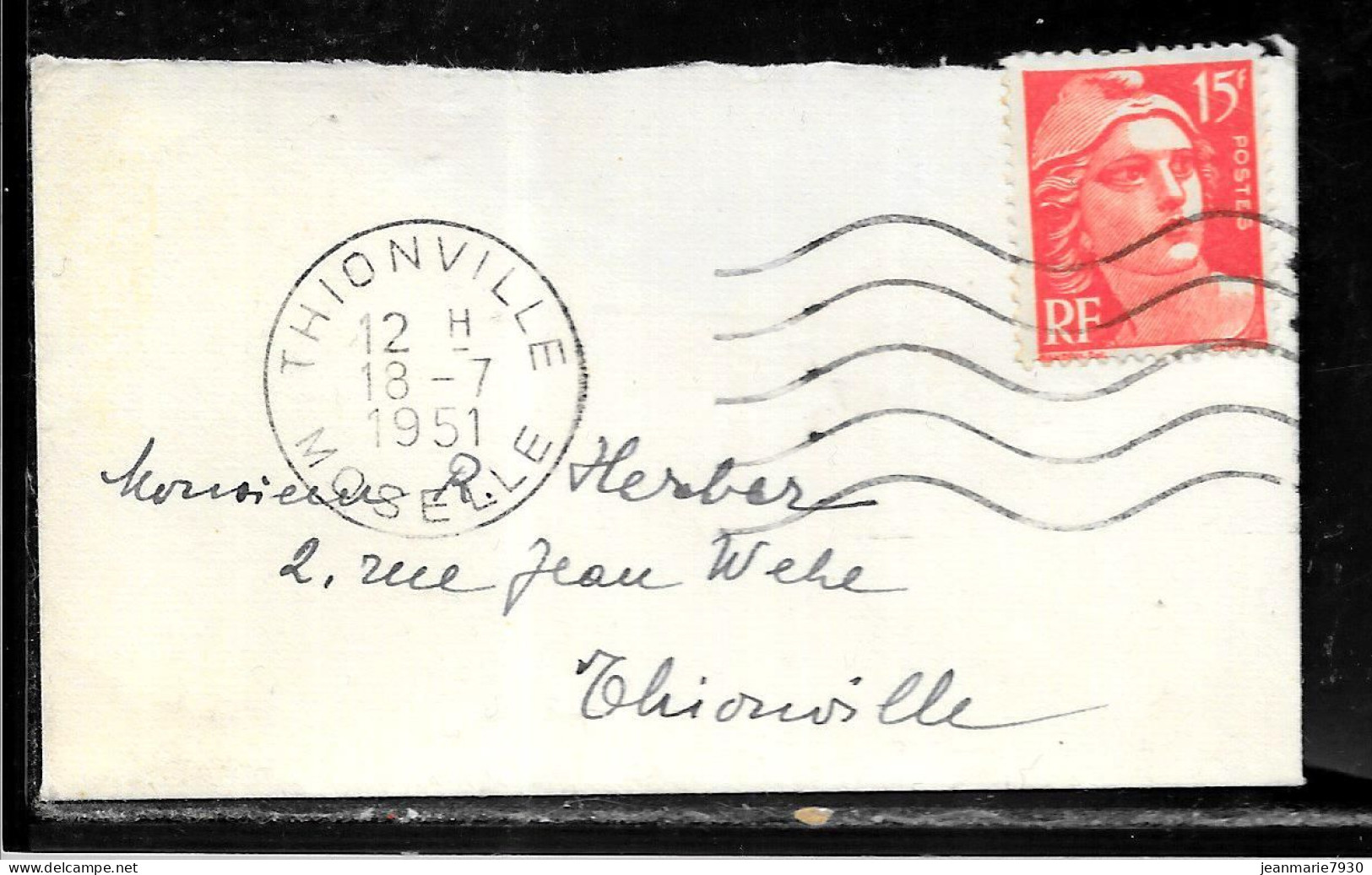 K195 - MARIANNE DE GANDON SUR LETTRE MIGNONETTE  DE THIONVILLE DU 18/07/51 - 1921-1960: Modern Period