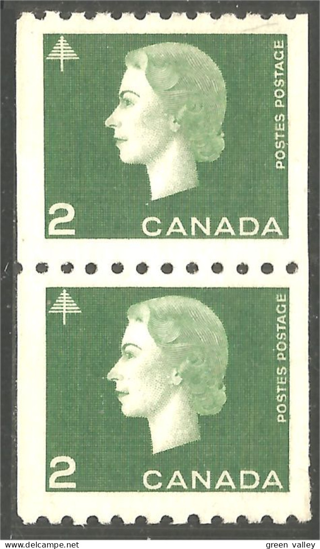 951 Canada 1963 #406 Queen Elizabeth Cameo Issue 2c Vert Green Roulette Coil PAIR MNH ** Neuf SC (464) - Nuovi