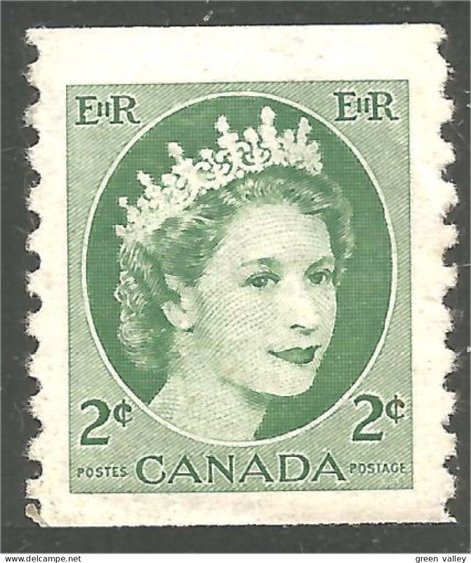 951 Canada 1954 #345 Queen Elizabeth Wilding Portrait 2c Vert Green Roulette Coil (459) - Unused Stamps