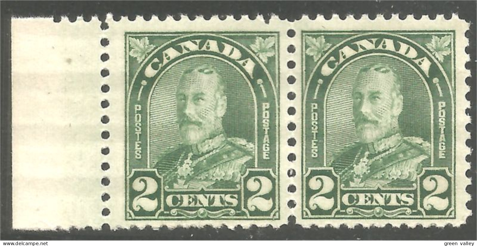 951 Canada 1930 #164 Roi King George V Arch Leaf Issue 2c Vert Green Margin PAIR MNH ** Neuf SC (428b) - Unused Stamps