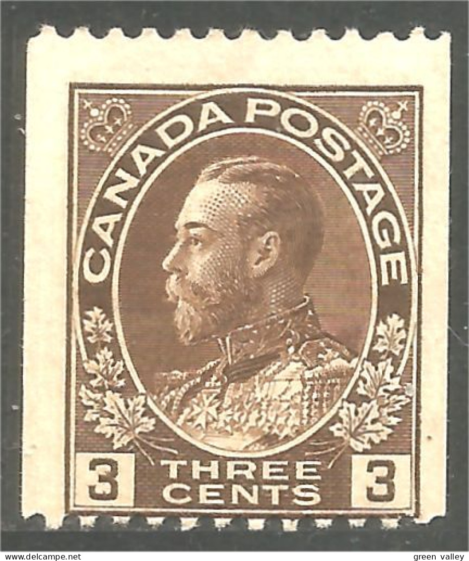 951 Canada 1915 #134 Roi King George V 3c Coil Roulette Perf 12 Horizontal MH * Neuf CV $15.00 F-VF (420) - Neufs