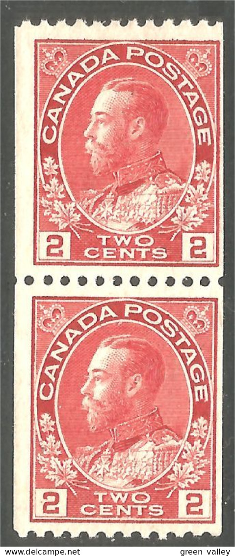 951 Canada 1915 #132 Roi King George V 2c Coil PAIR Roulette Perf 12 Hor MNH/MH **/* Neuf CV $95.00 F-VF (417) - Nuevos