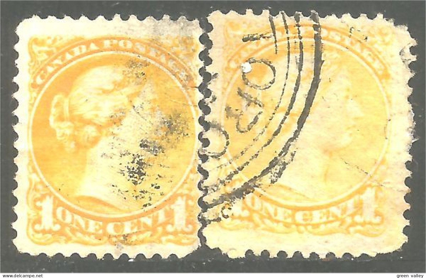 951 Canada 1870 Queen Victoria 1c Yellow Jaune 2 Colors (347) - Used Stamps