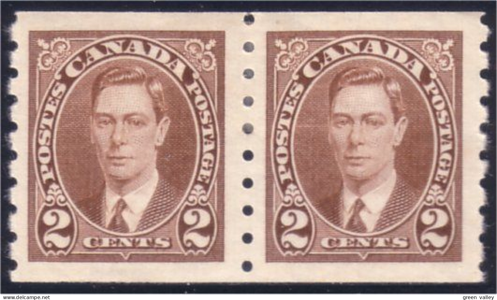 951 Canada George VI Mufti 2c Brown Coil Roulette Pair MH * Neuf CH (289) - Familles Royales