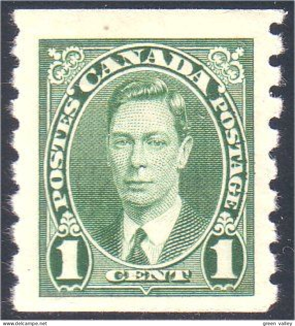 951 Canada 1937 George VI Mufti Issue 1c Vert Green Coil Roulette MH * Neuf (119) - Nuevos