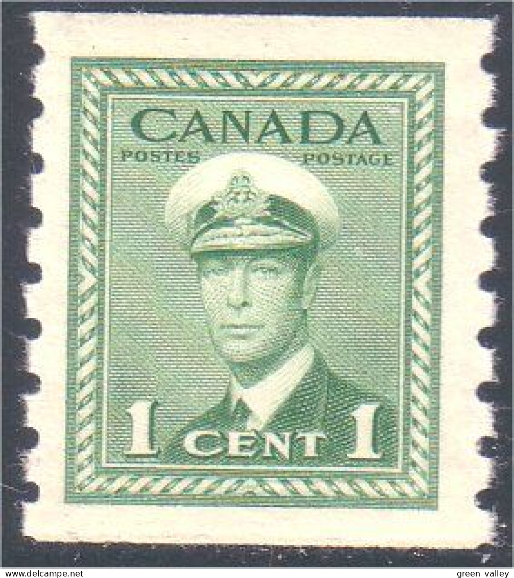 951 Canada 1942 George VI War Issue 1c Green Vert Coil Roulette Perf 8 MNH ** Neuf SC (129) - Unused Stamps