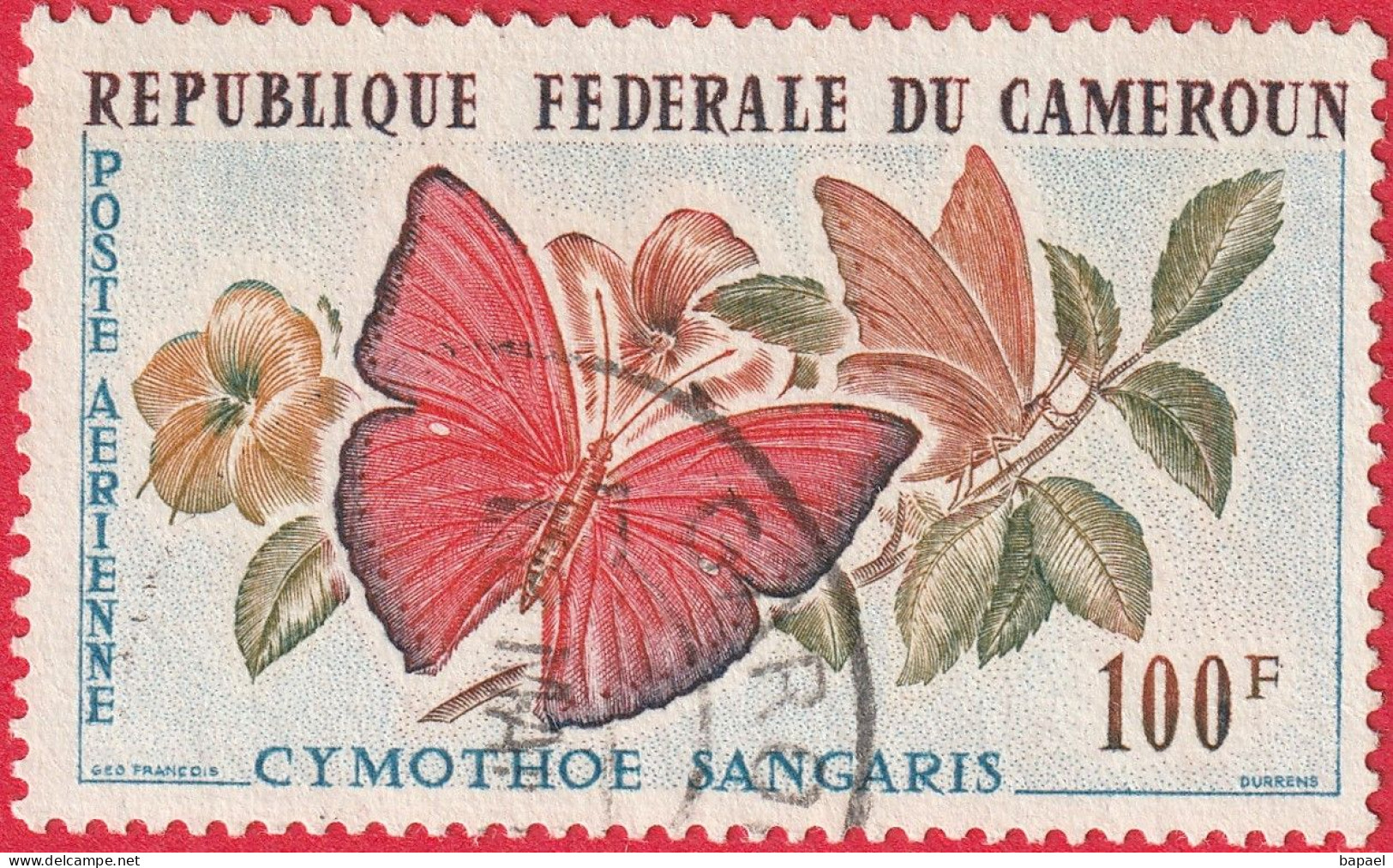 N° Yvert & Tellier 54 - Rép. Fédérale Du Cameroun (Poste Aérienne) (1962) (Oblitéré) - Cymothoe Sangaris - Cameroun (1960-...)