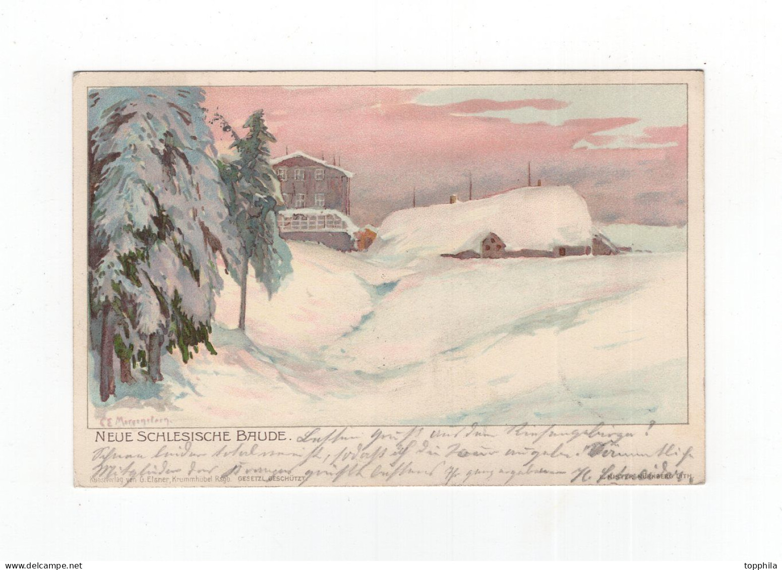 1904 Dt. Reich Farbige Künstlerkarte  Riesengebirge Neue Schlesische Baude Schronisko Na Hali Szrenickiej - Schlesien