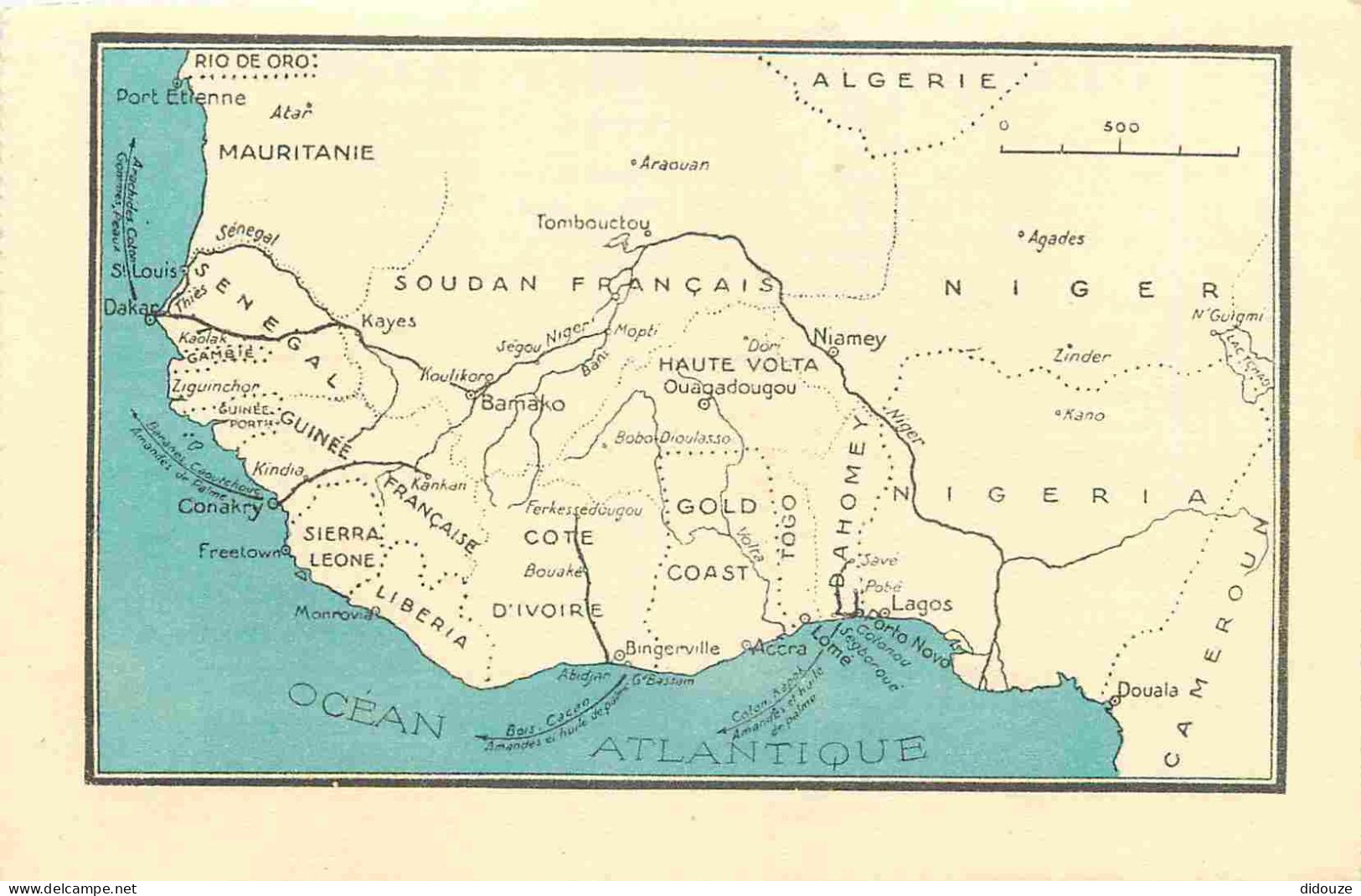 Afrique Noire - Carte Géographique De L'Afrique Occidentale Française - CPA - Carte Provenant D'un Carnet - Voir Scans R - Sin Clasificación
