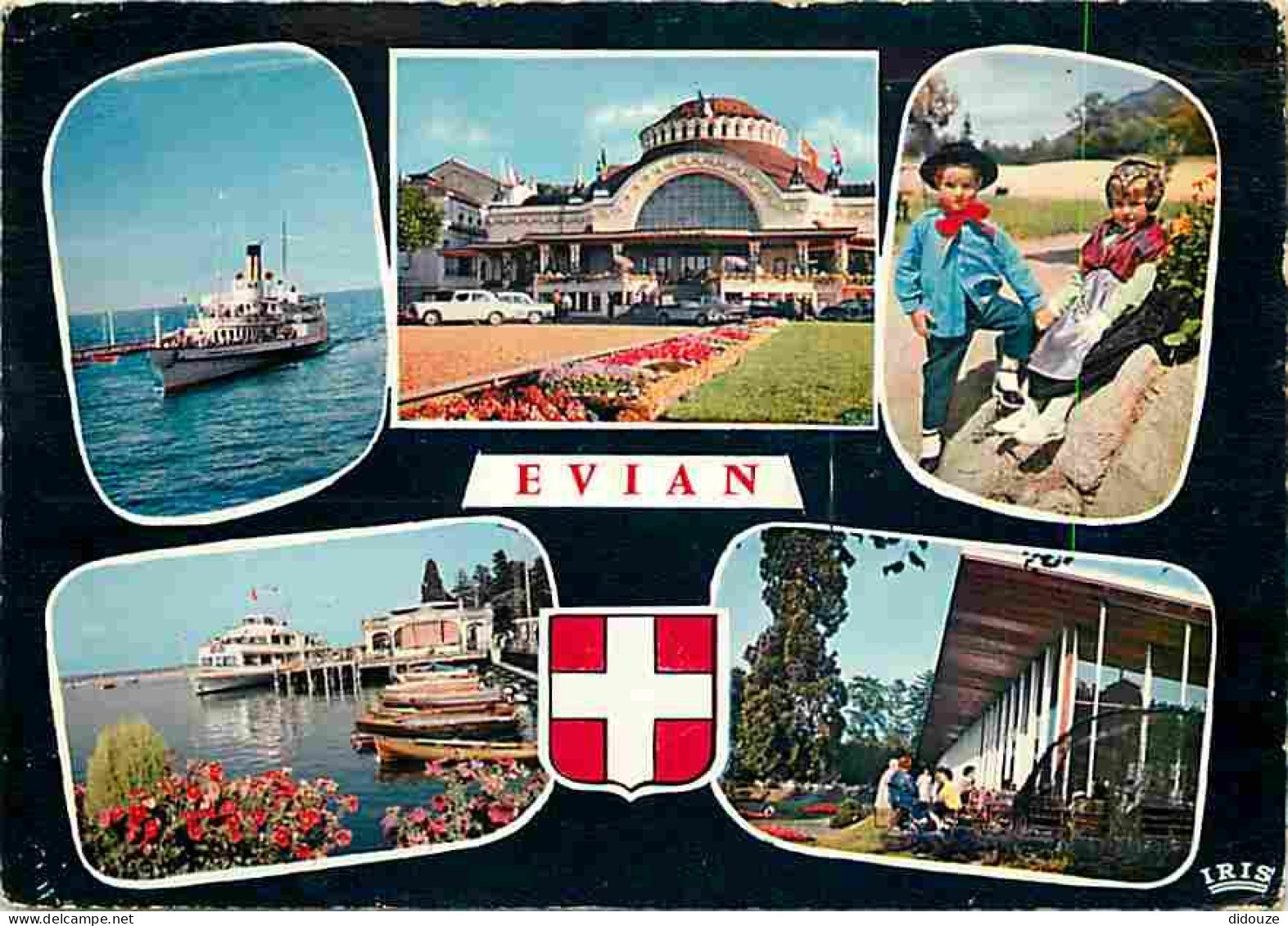 74 - Evian Les Bains - Multivues - Automobiles - Bateaux - Enfants - Folklore - Blasons - Flamme Postale - CPM - Voir Sc - Evian-les-Bains