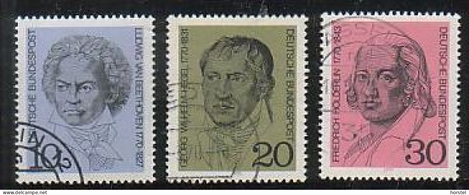 Deutschland Mi. 616-618  200 Jahre Ludwig Van Beethoven, Hegel, Hölderlin - Oblitérés