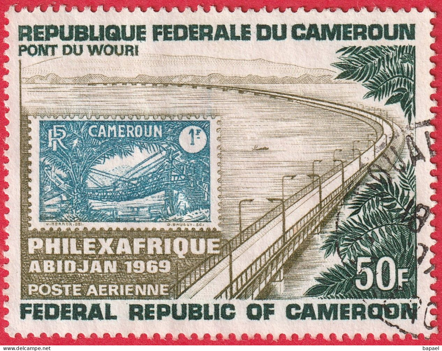 N° Yvert & Tellier 129 - Rép. Fédérale Du Cameroun (Poste Aérienne) (1969) (Oblitéré) - ''Filexafrique'' - Pont Du Wouri - Camerún (1960-...)