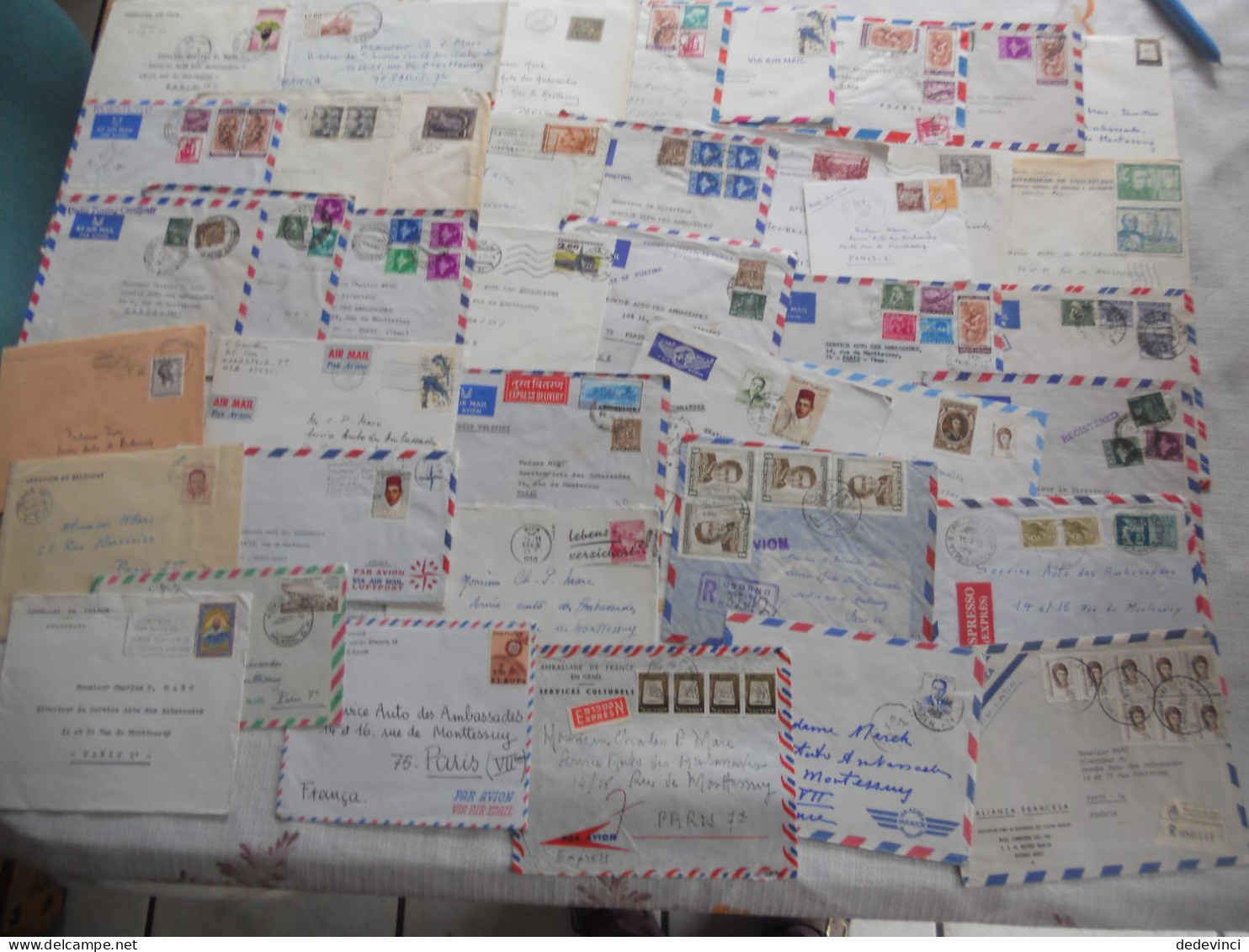 Lot de lettre issu archive pour Serv. auto Ambassade France des ambassade dans le monde, Reco, exprès...