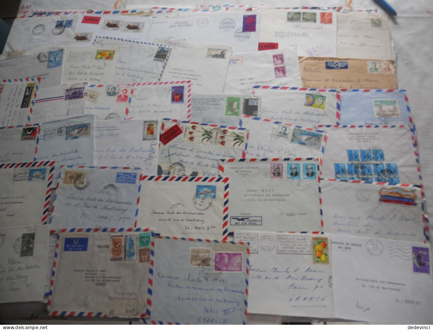 Lot de lettre issu archive pour Serv. auto Ambassade France des ambassade dans le monde, Reco, exprès...