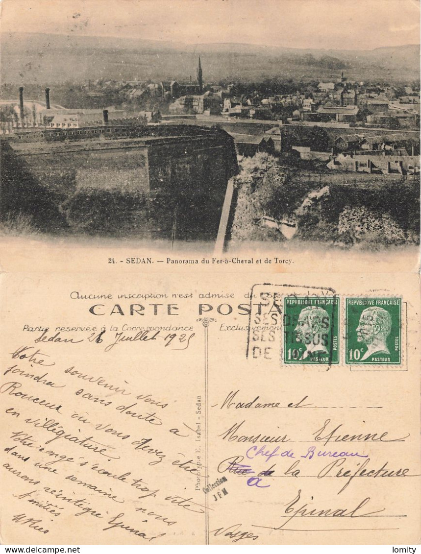 08 Sedan Panorama Du Fer à Cheval Et De Torcy CPA Paire Attachée Timbres Pasteur 10c Cachet Daguin - Sedan