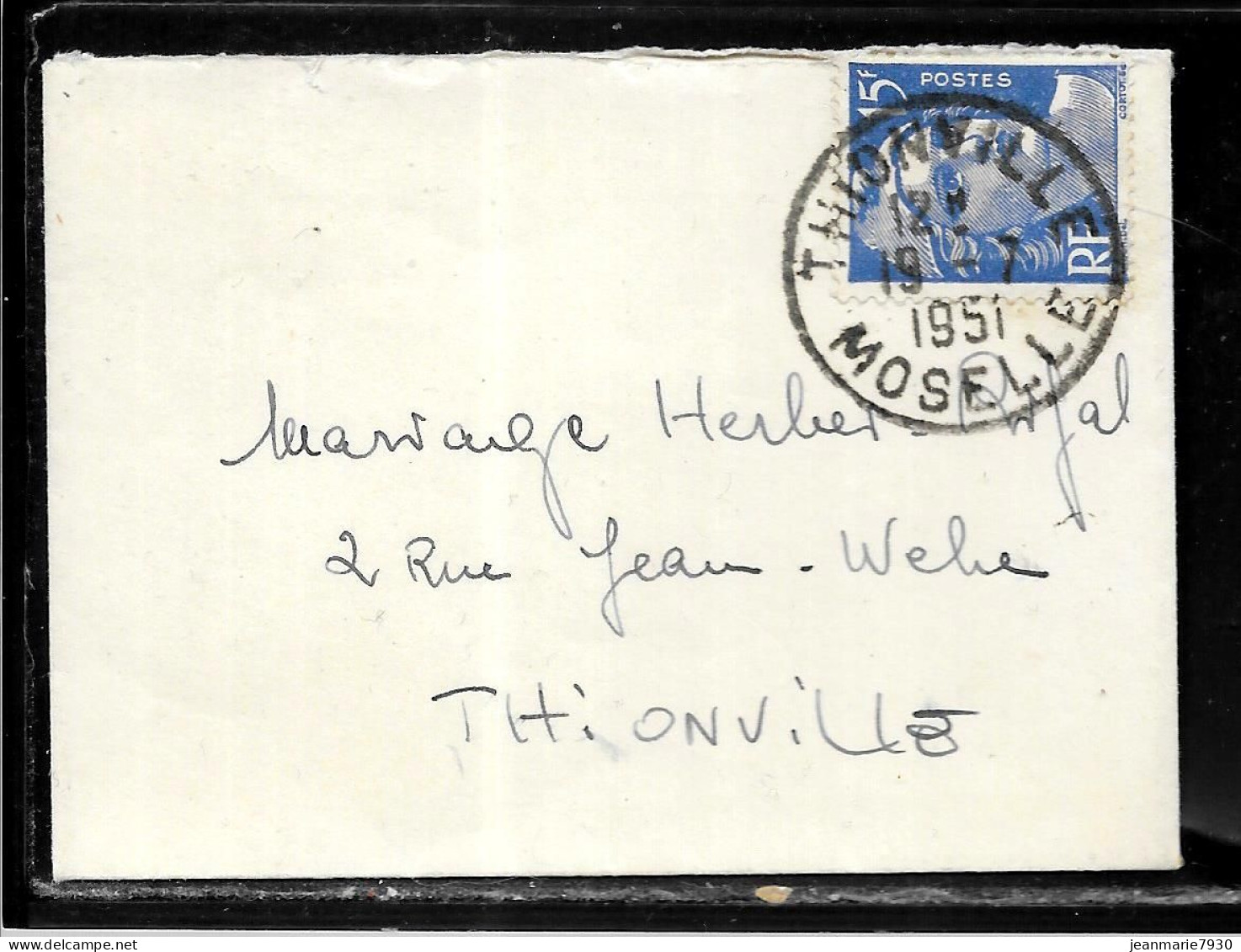 K197 - MARIANNE DE GANDON SUR LETTRE MIGNONETTE  DE THIONVILLE DU 19/07/51 - 1921-1960: Periodo Moderno