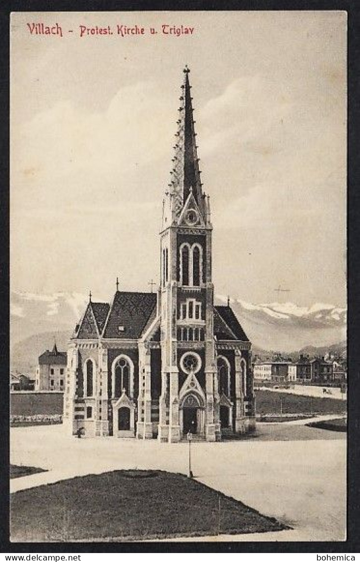 VILLACH PROTESTANTISCHE KIRCHE UND TRIGLAV LICHTDRUCK STENGEL 1906 - Villach