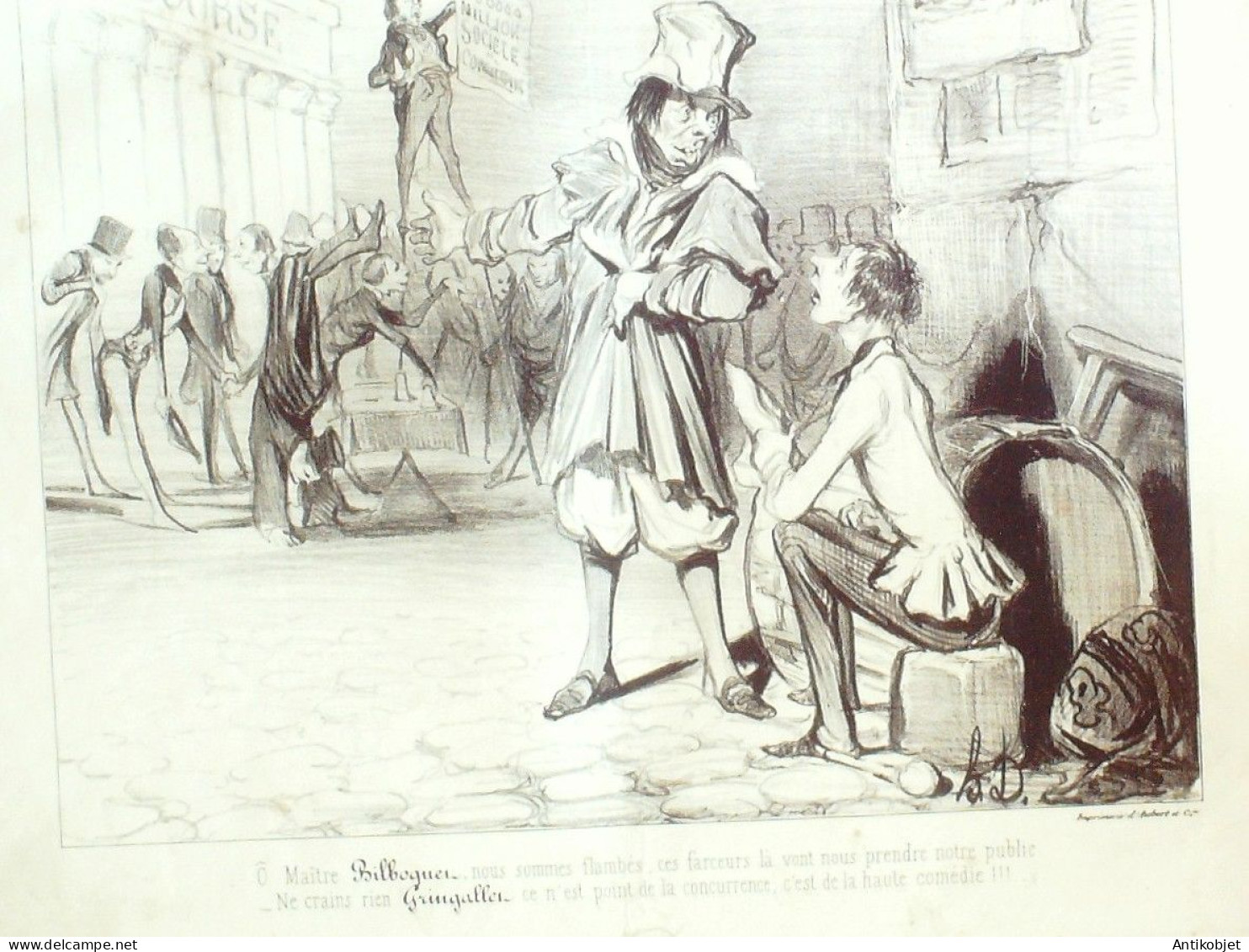 Litho Daumier Honoré Les Saltimbanques Planche 1 Signée 1838 - Prenten & Gravure