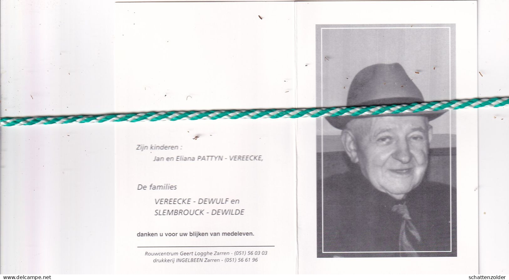 Eugeen Vereecke-Slembrouck, Hooglede 1907, Roeselare 1994. Oud-strijder 40-45; Foto - Obituary Notices
