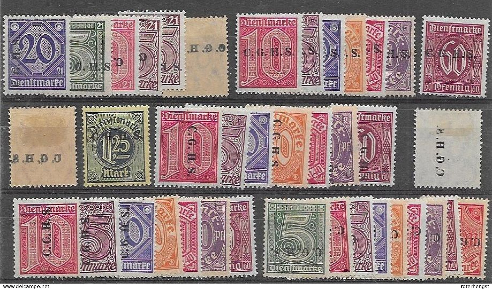 Oberschlesien Silesia Service Stamps Collection 1920 Mh * 1 Overprint Different Directions Some Prints On The Back - Slesia