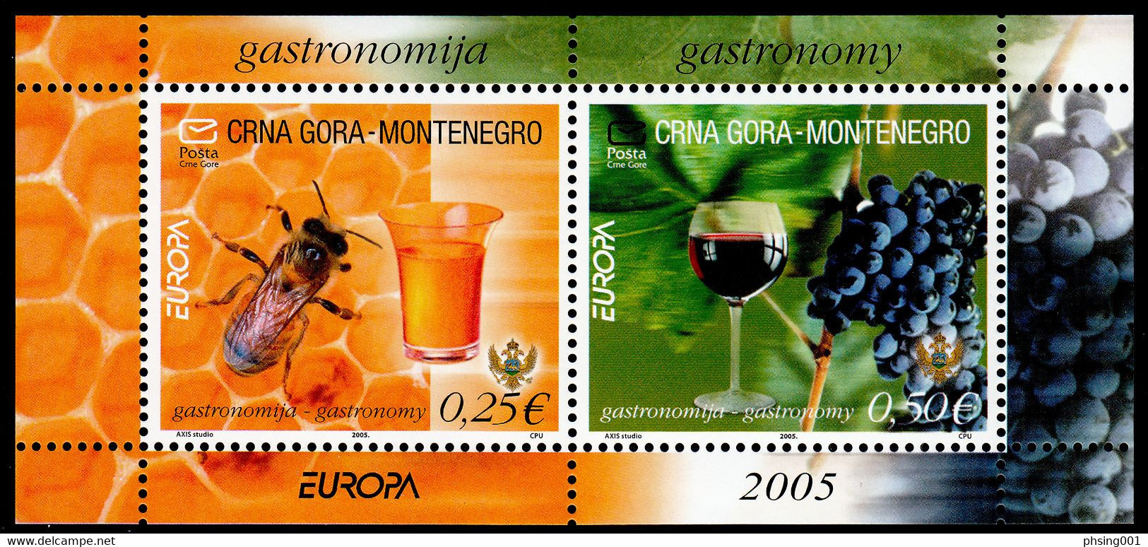Montenegro 2005 Europa CEPT Gastronomy Insects Bee Honey Flora Grapes Wine, Block Souvenir Sheet MNH - 2005