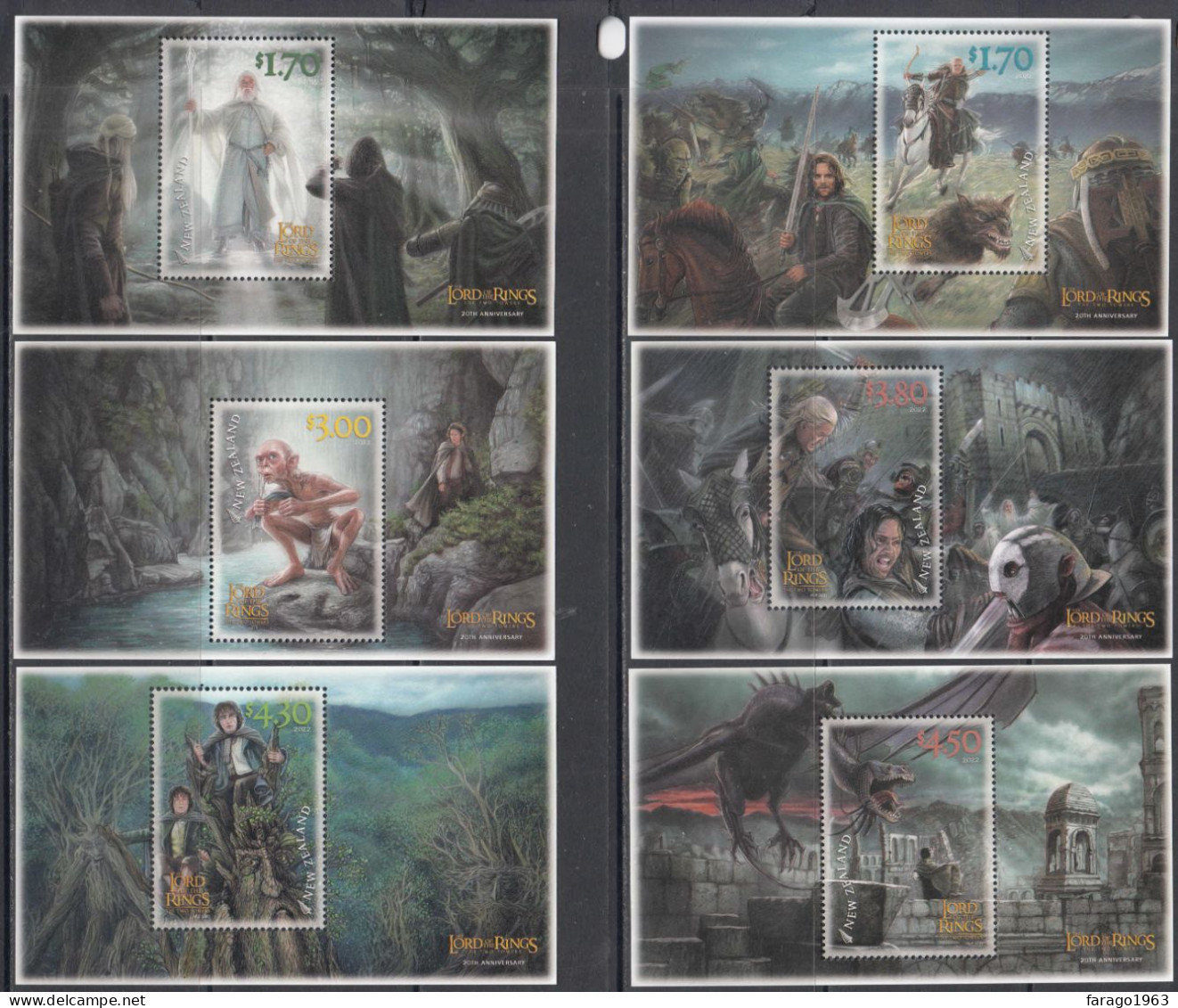 2022 New Zealand Lord Of The Rings Complete Set Of 6 Souvenir Sheets MNH @ BELOW FACE VALUE - Nuovi