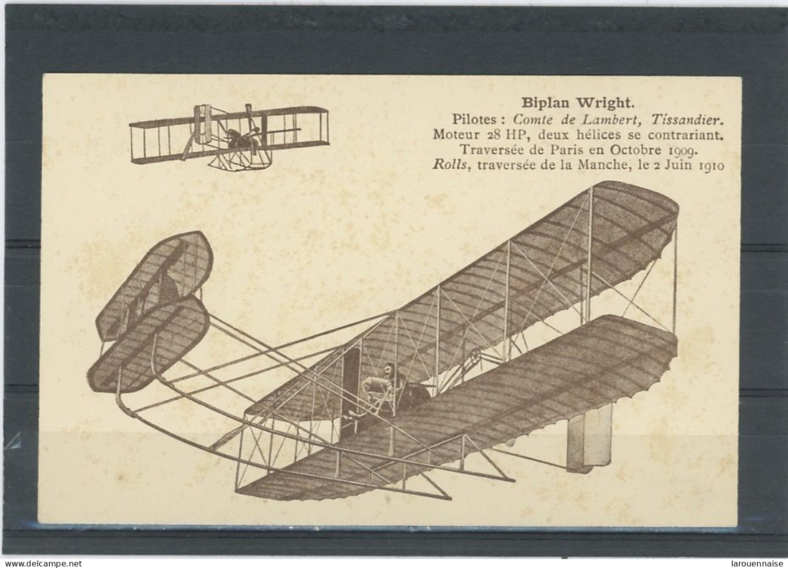 AVIATION CIVILE - PILOTES : COMTE DE LAMBERT , TISSANDIER  SUR BIPLAN WRIGHT - Flieger