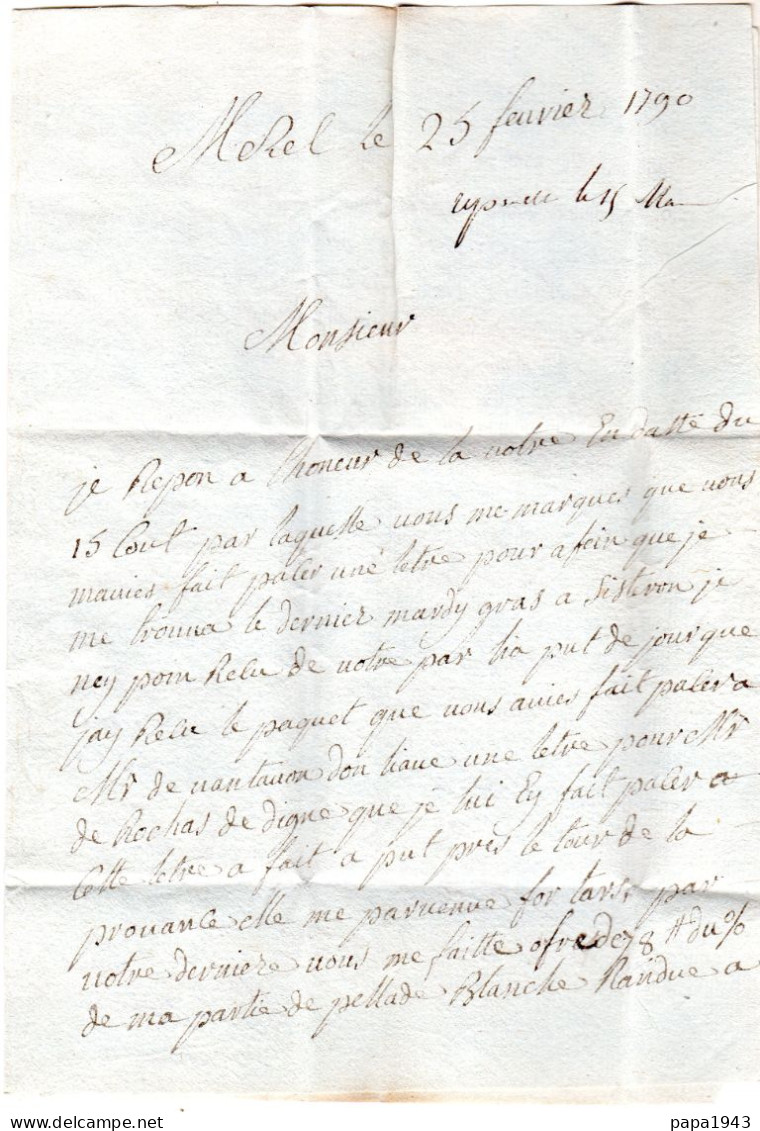 1790  Lettre Marque Manuscrite " DIGNE "  Envoyée De MEZEL à GAP - Sonstige & Ohne Zuordnung