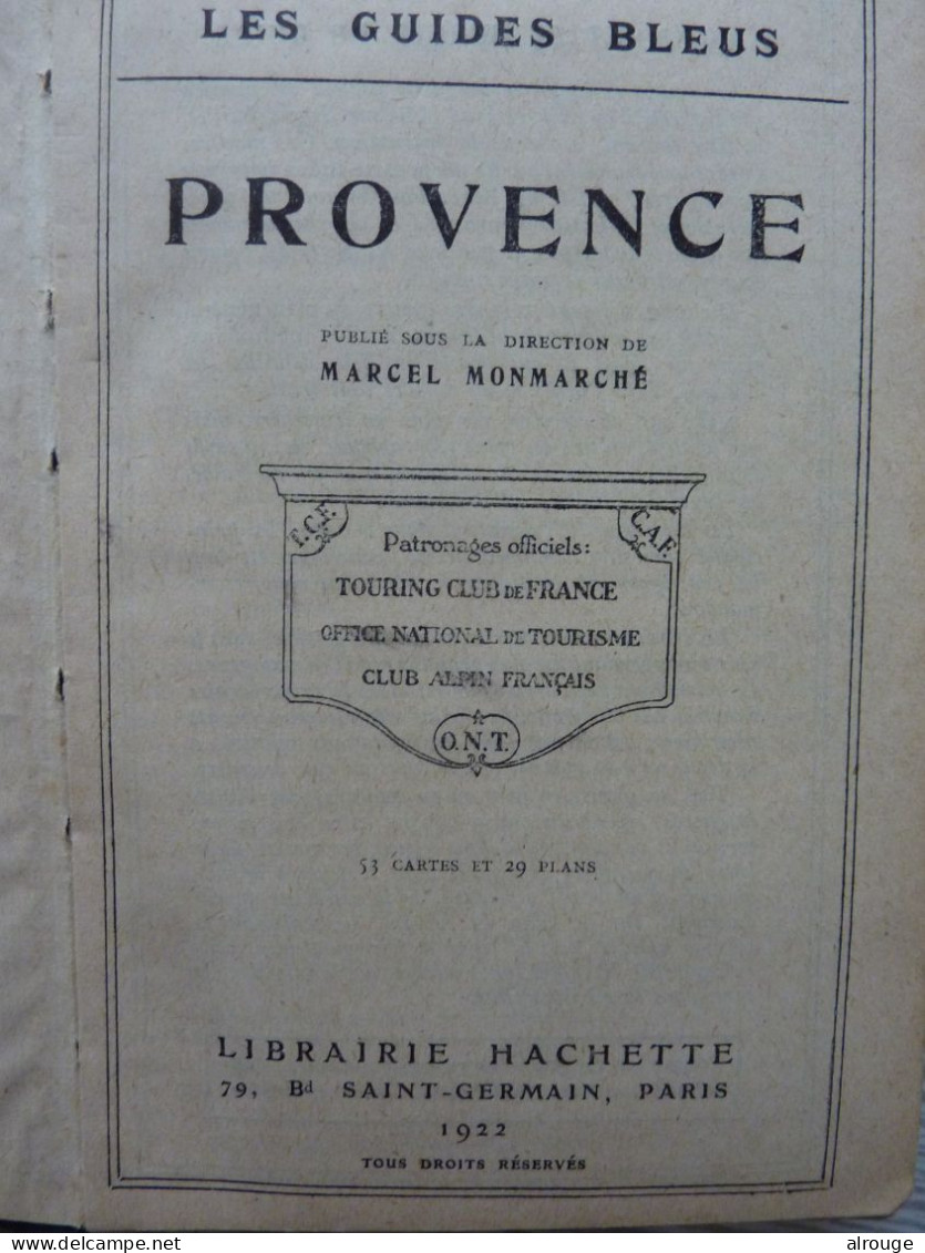 Guide Bleu  Provence De 1922 Avec Cartes - Tourism