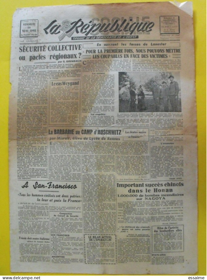 Journal  La République Sociale N° 22 Du 18 Mai 1945. Auschwitz épuration Stiessler Weygand Chine - War 1939-45