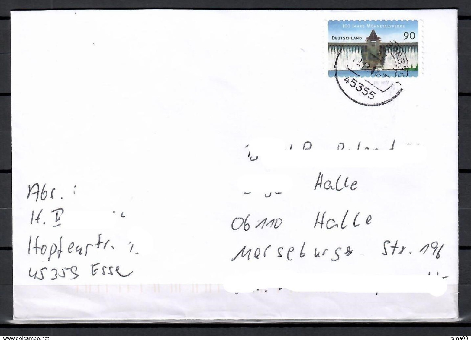 MiNr. 3009; 100 J. Möhnetalsperre, Auf Portoger. Brief Von Essen-Bergeborbeck Nach Halle; B-840 - Briefe U. Dokumente