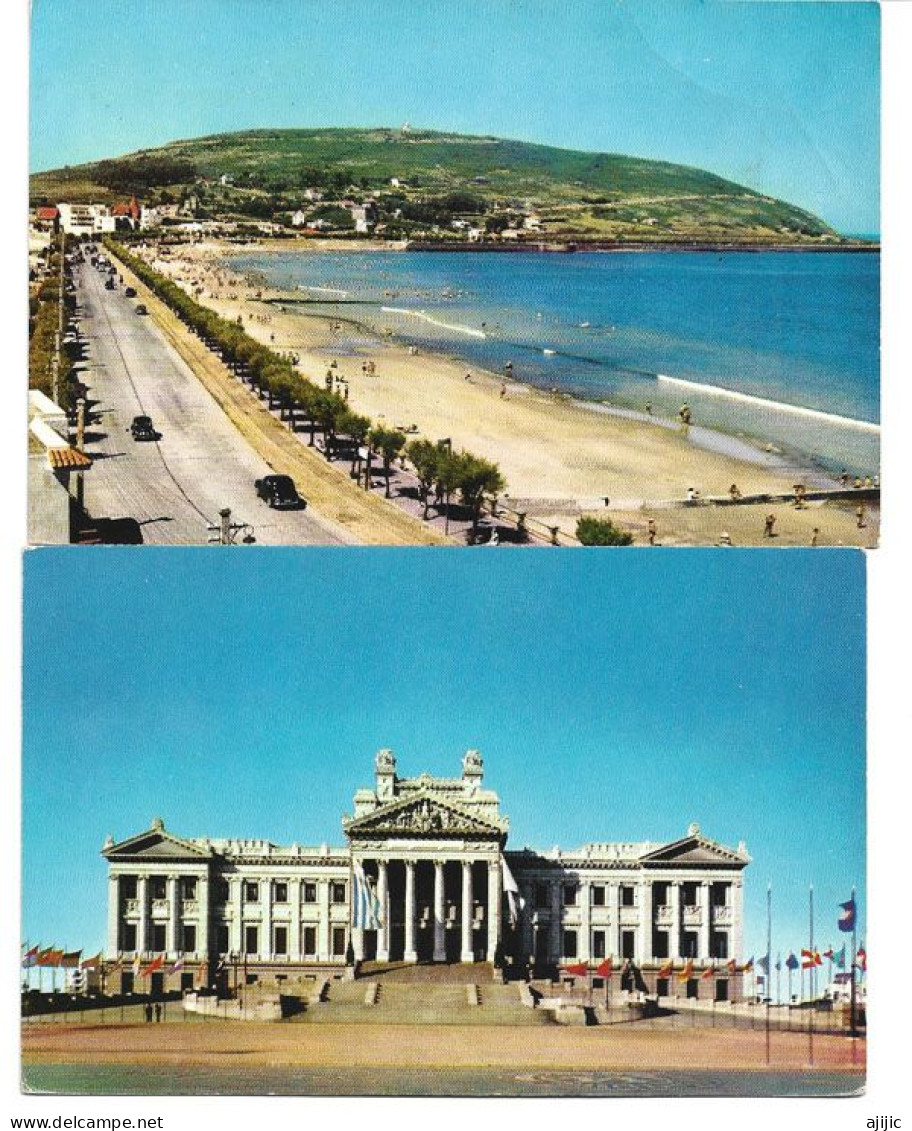 Montevideo: Palacio Legislativa & Playa Piriapolis.   2 Postcards - Uruguay