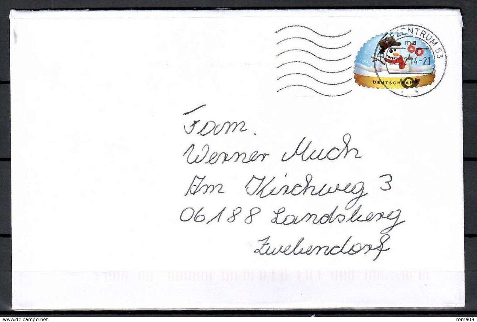 MiNr. 3113; Schneemann In Schneekugel, Auf Portoger. Brief Von BZ 53 Nach Landsberg; E-124 - Cartas & Documentos
