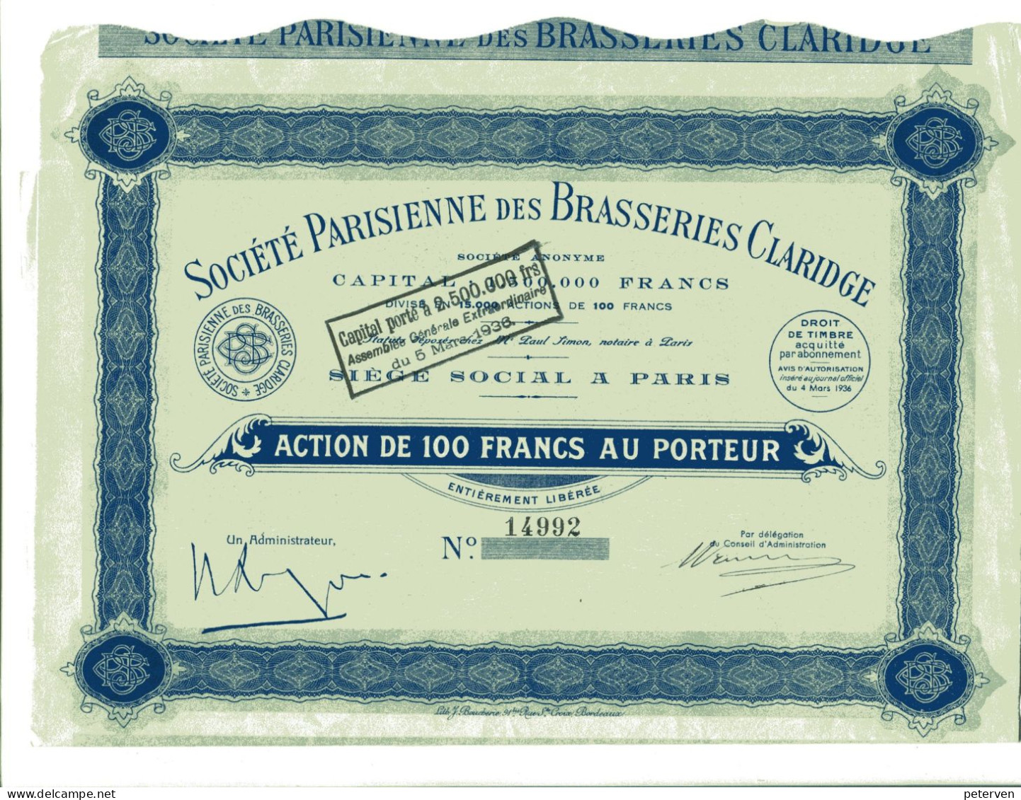 Société Parisienne Des BRASSERIES CLARIDGE - Agriculture
