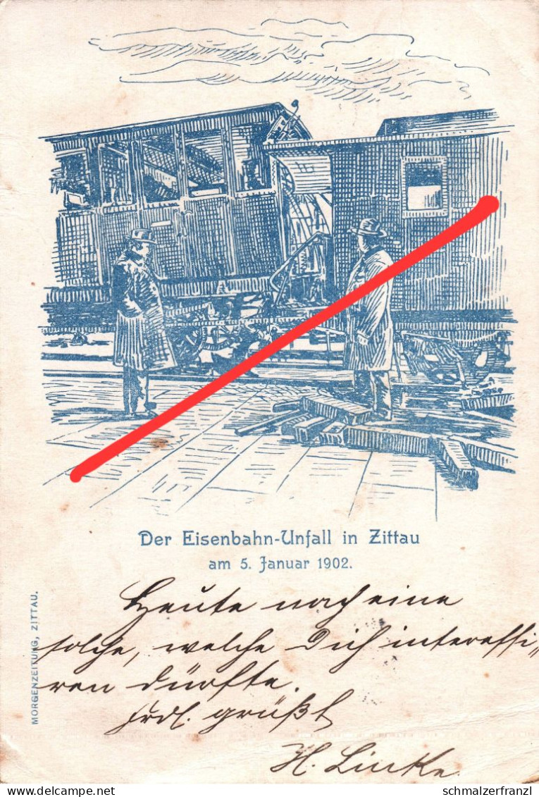 Vorläufer Stich Litho AK Zittau Eisenbahn Unfall 5. 1. 1902 Eisenbahnunfall Zug Bahnhof A Bautzen Löbau Görlitz Dresden - Zittau