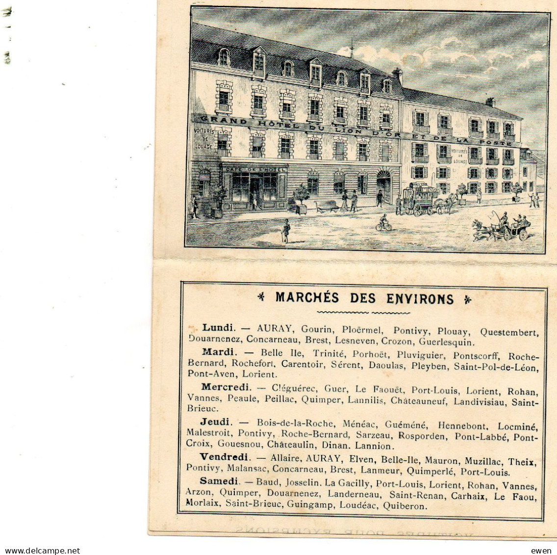 2 Dépliants Publicitaires Hôtel Du LIon D'Or à Auray, Morbihan. (Années 1920) - Reiseprospekte